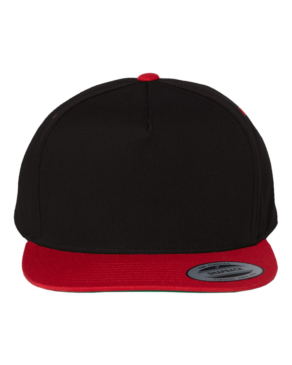 Front View of Black/ Red Five-Panel Cotton Twill Snapback Cap - 6007
