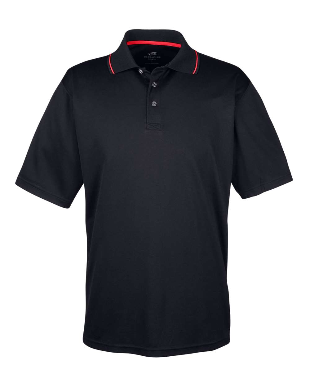 Front View of Black/ Red Men's Cool & Dry Sport Two-Tone Polo - 8406