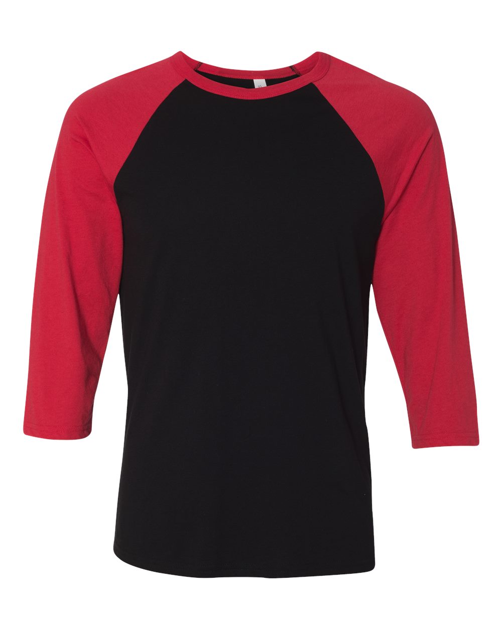 Front View of Black/ Red Three-Quarter Sleeve Baseball Tee - 3200