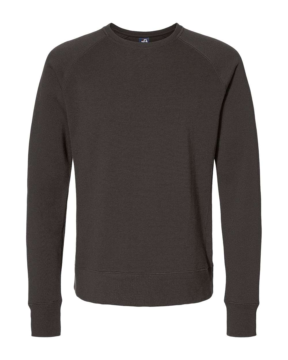 Front View of Black Ripple Fleece Raglan Crewneck Sweatshirt - 8707