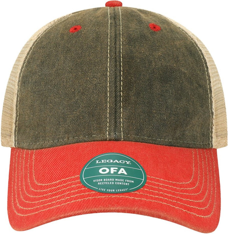 Front View of Black/ Scarlet Red/ Khaki Old Favorite Trucker Cap - OFA