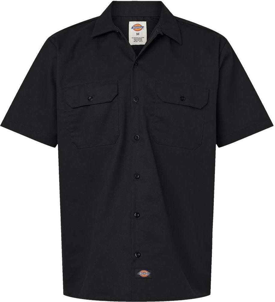 Front View of Black Short Sleeve Work Shirt - Tall Sizes - 2574T