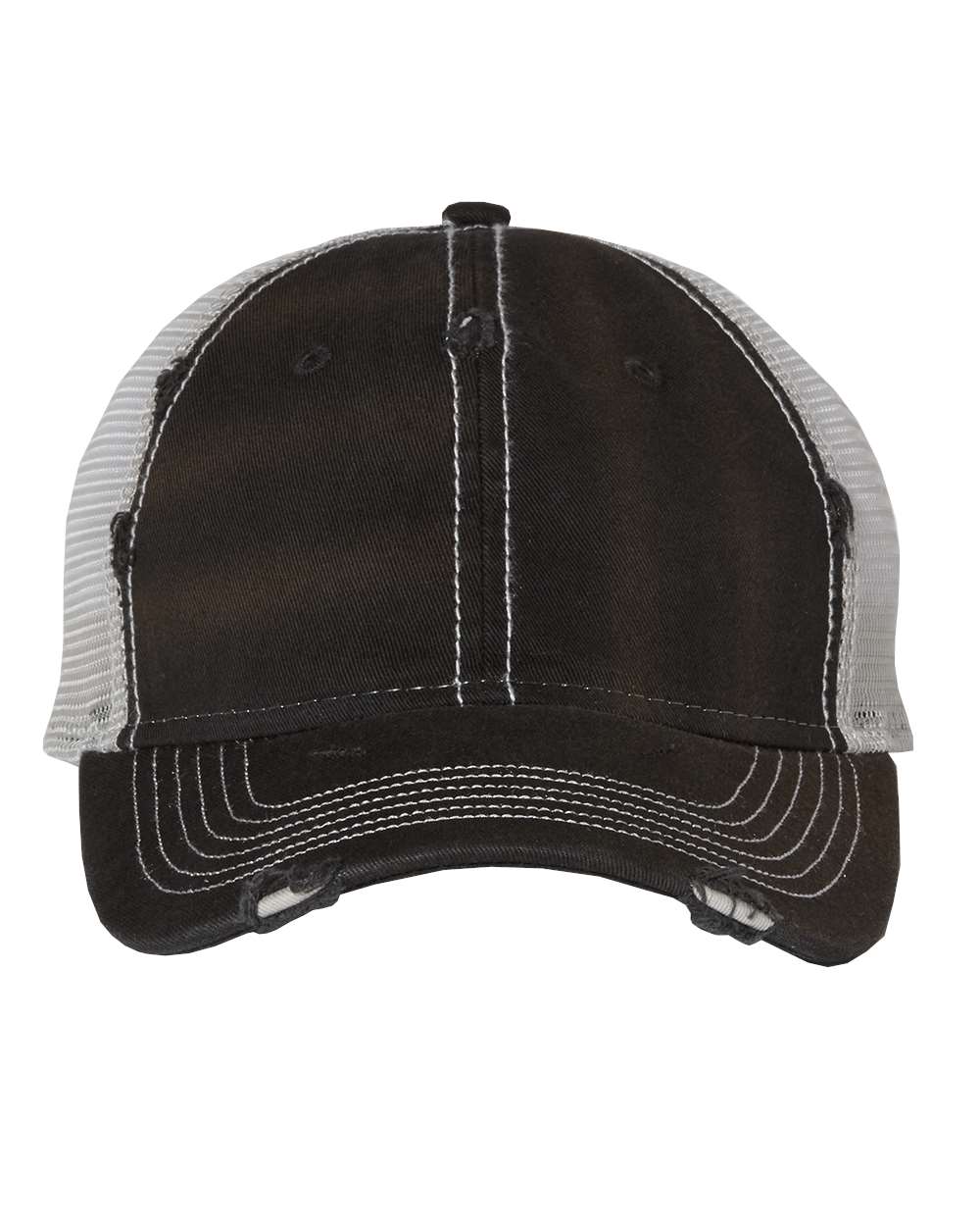 Front View of Black/ Silver Bounty Dirty-Washed Mesh-Back Cap - 3150