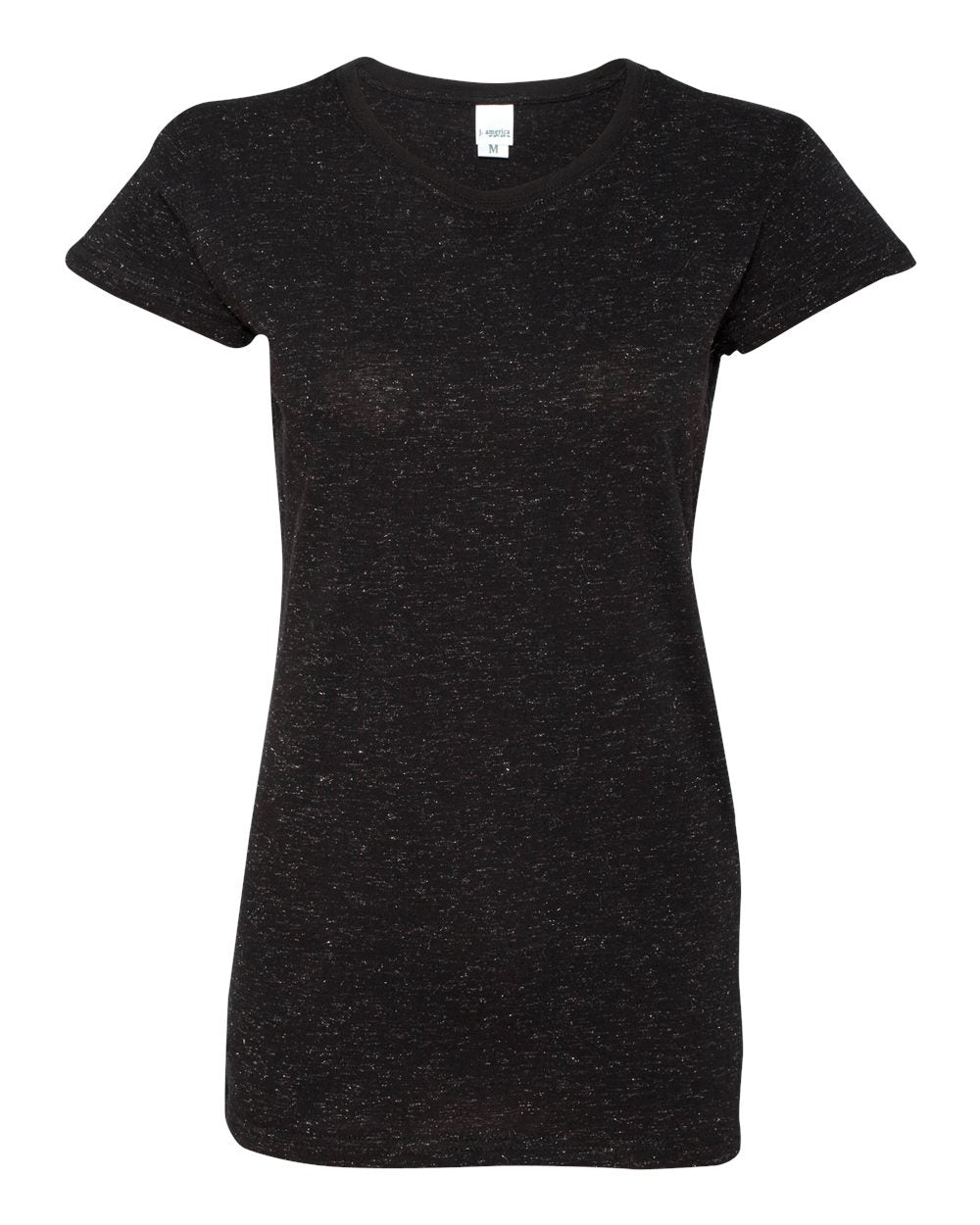 Front View of Black/ Silver Women’s Glitter T-Shirt - 8138