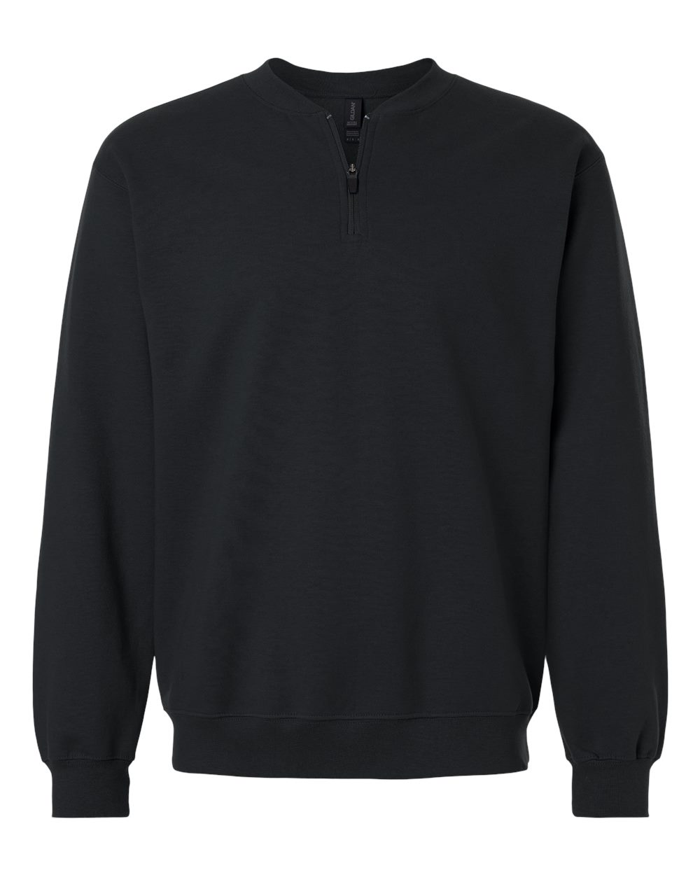 Front View of Black Softstyle® Midweight 1/4 Zip Sweatshirt - SF008