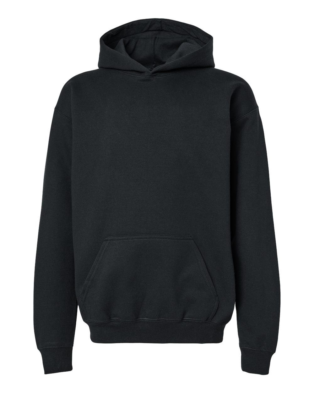 Front View of Black Softstyle® Youth Midweight Hooded Sweatshirt - SF500B