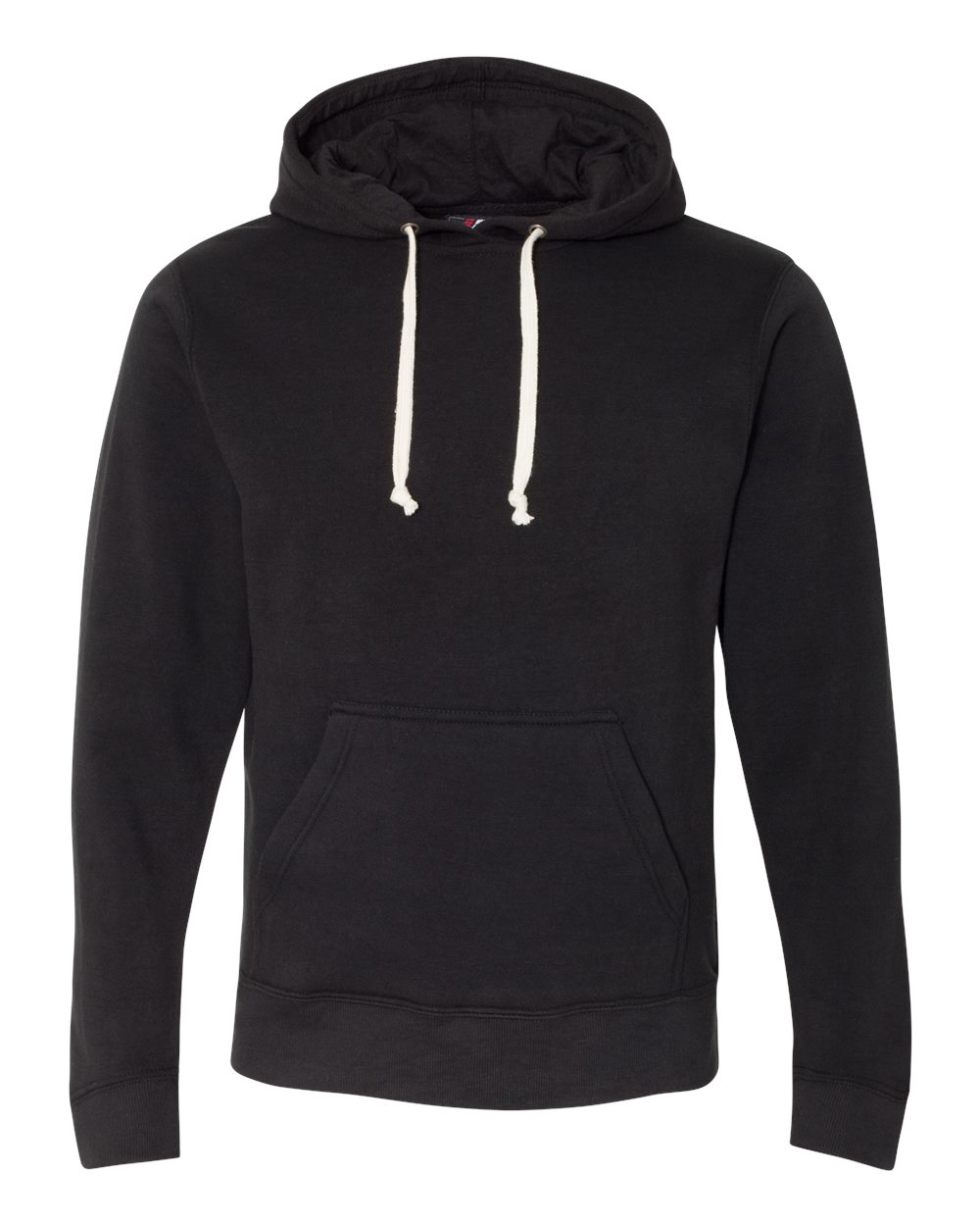 Front View of Black Solid Triblend Fleece Hooded Sweatshirt - 8871