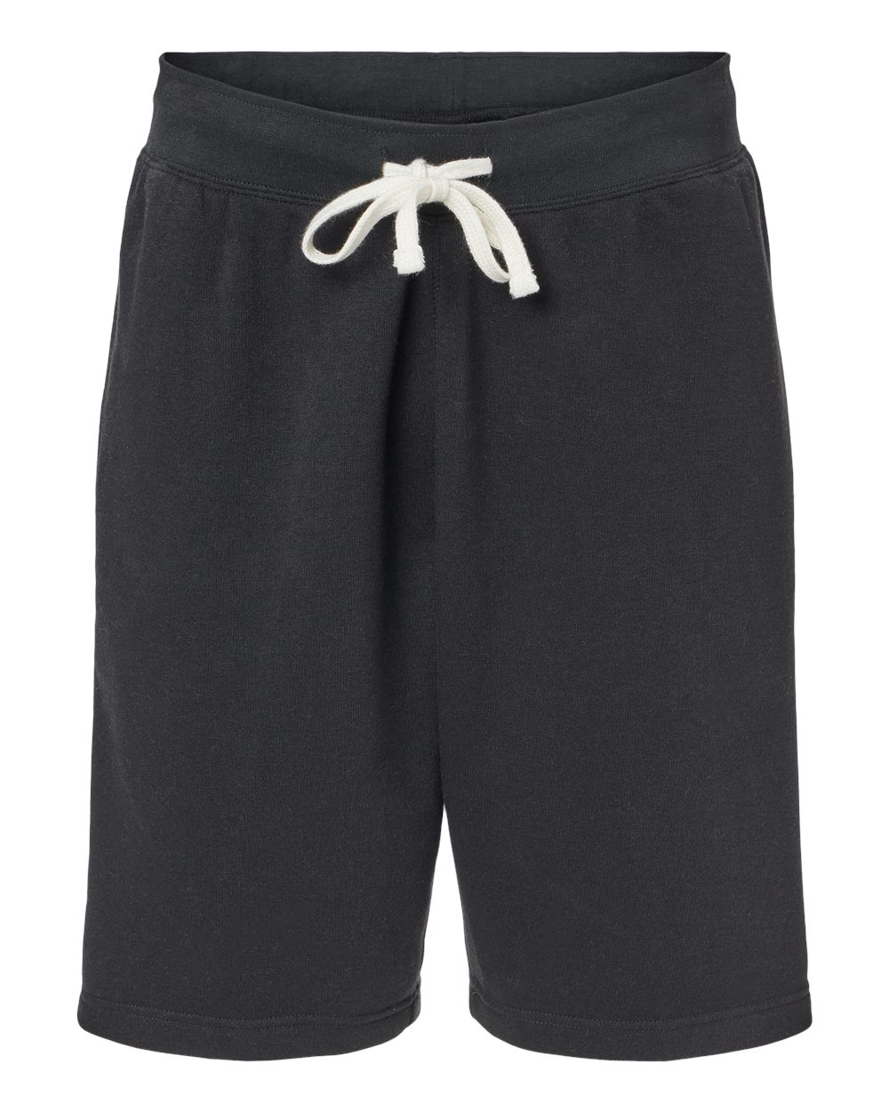 Front View of Black Solid Triblend Fleece Shorts - 8855