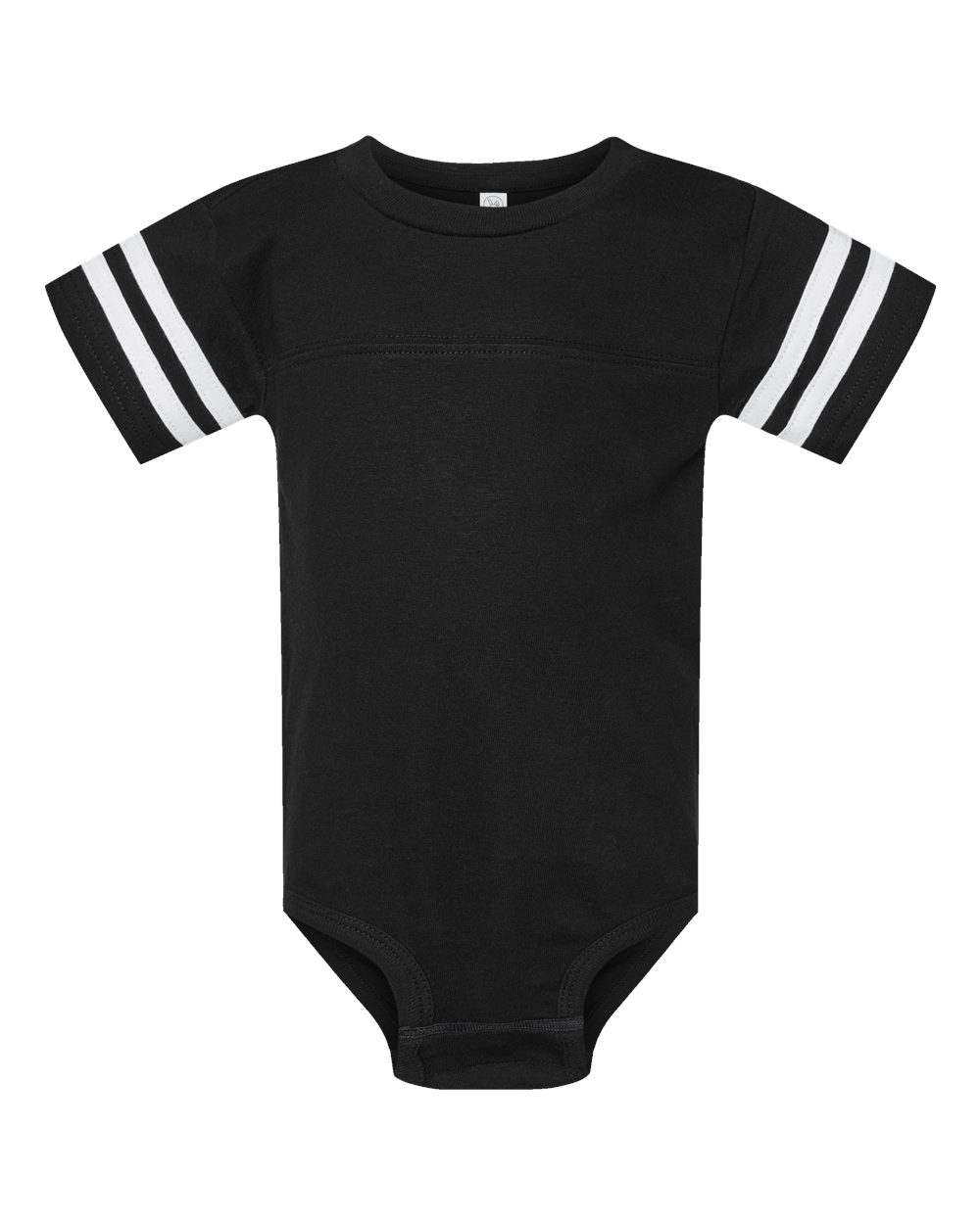Front View of Black Solid/ White Infant Football Fine Jersey Bodysuit - 4437