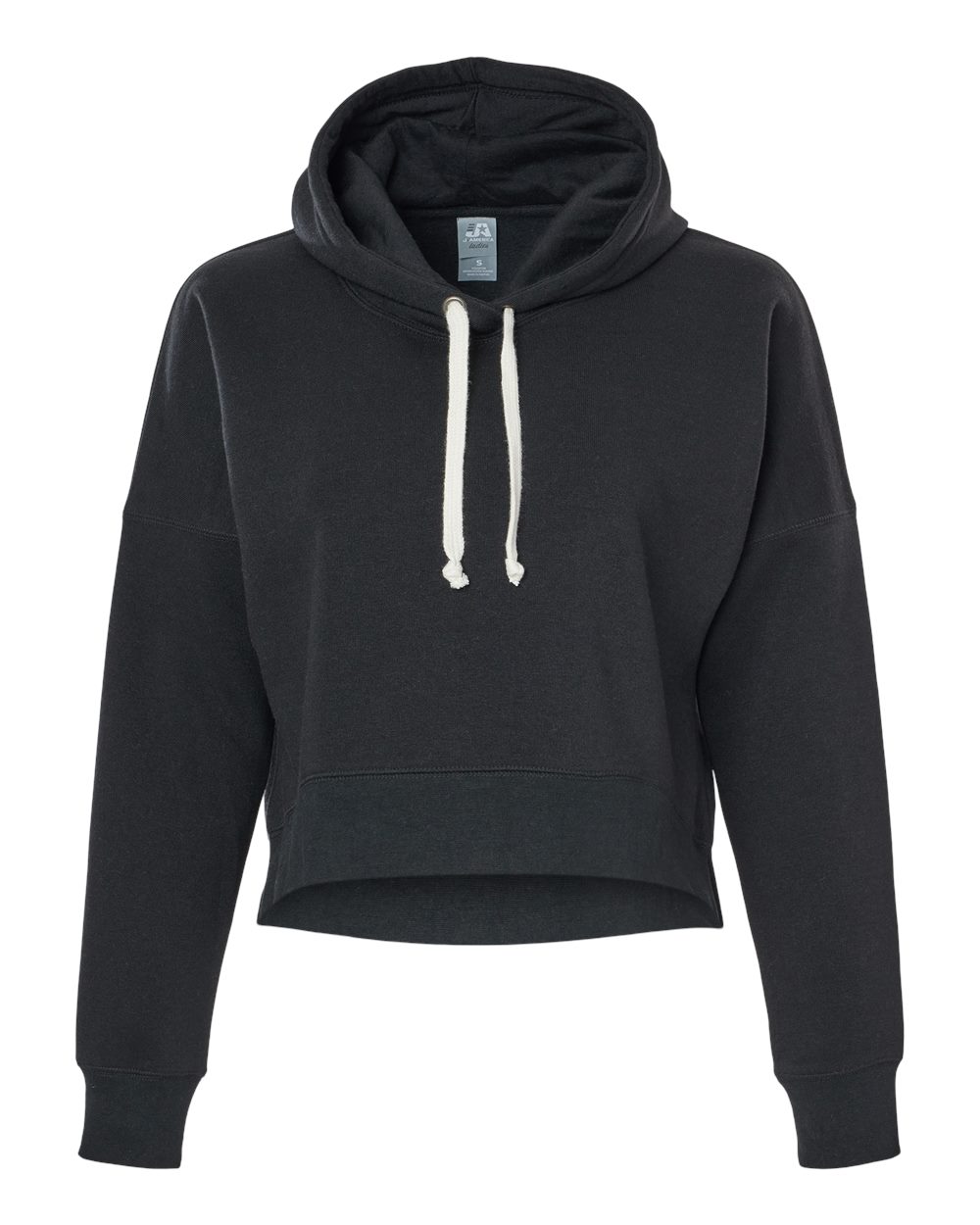 Front View of Black Solid Women's Crop Hooded Sweatshirt - 8853