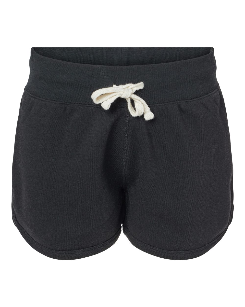 Front View of Black Solid Women's Fleece Shorts - 8856