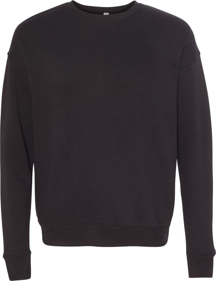 Front View of Black Sponge Fleece Drop Shoulder Crewneck Sweatshirt - 3945