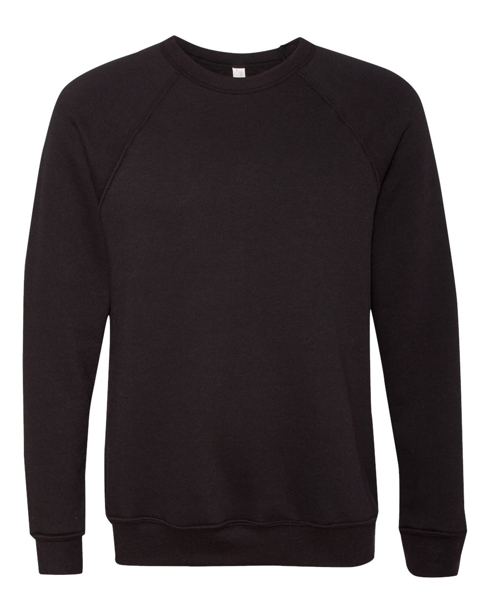 Front View of Black Sponge Fleece Raglan Crewneck Sweatshirt - 3901