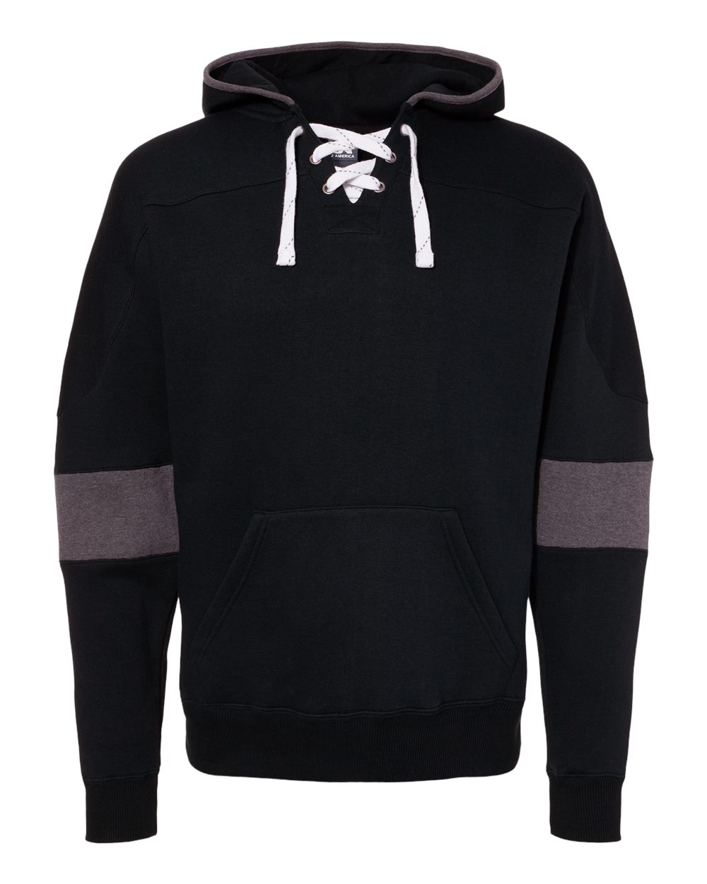Front View of Black Sport Lace Colorblocked Fleece Hooded Sweatshirt - 8832