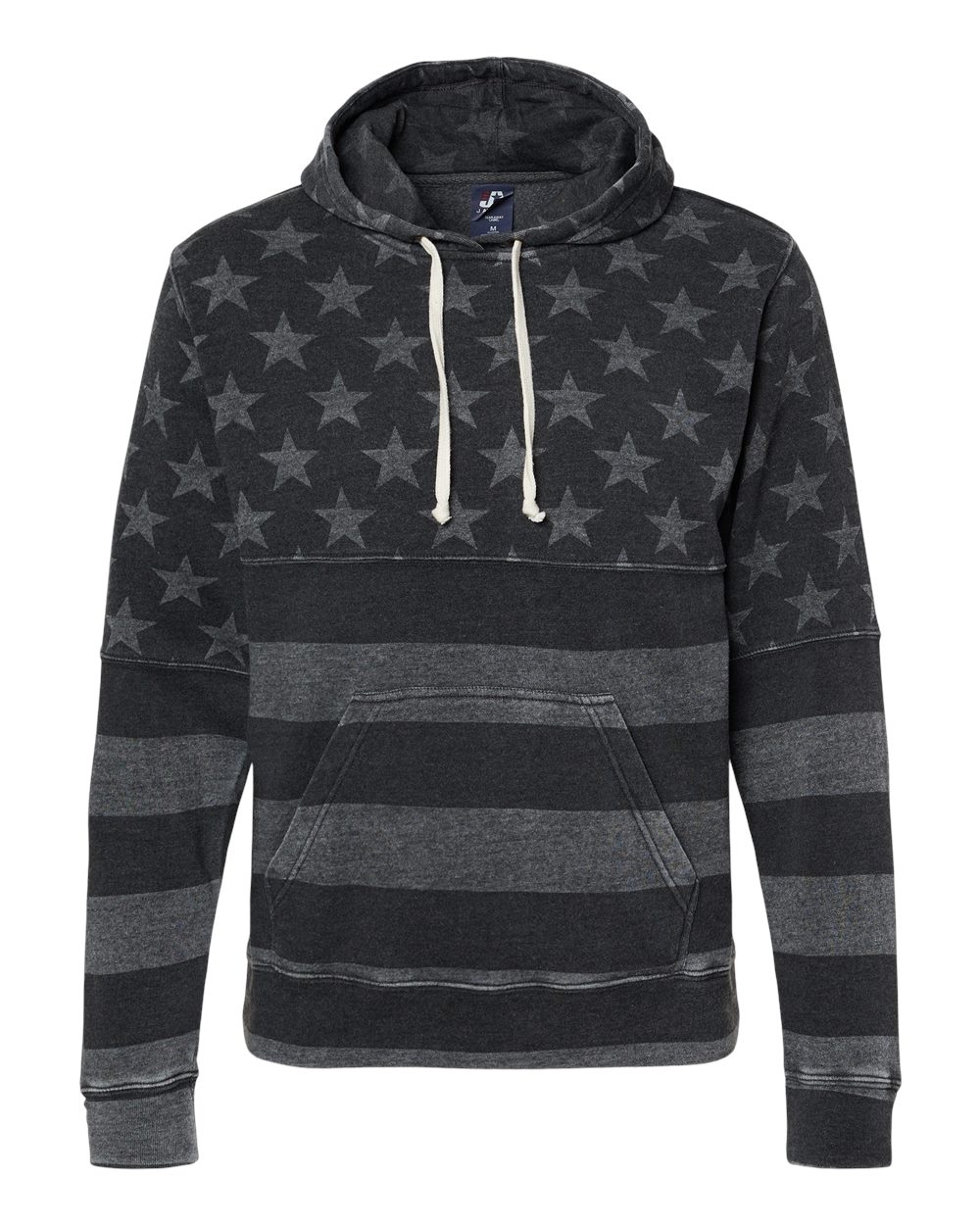 Front View of Black Stars & Stripes Triblend Triblend Fleece Hooded Sweatshirt - 8871