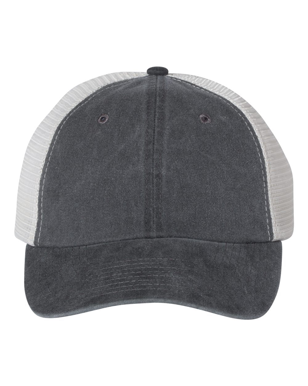 Front View of Black/ Stone Pigment-Dyed Trucker Cap - SP510