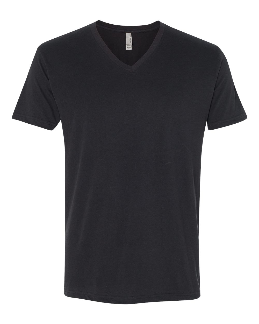 Front View of Black Sueded V-Neck T-Shirt - 6440