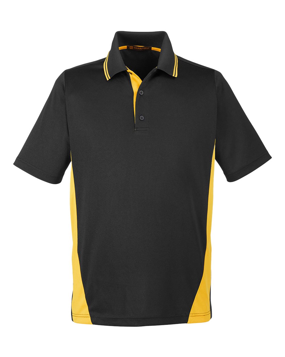 Front View of Black/ Sunray Yellow Men's Flash Snag Protection Plus IL Colorblock Polo - M386