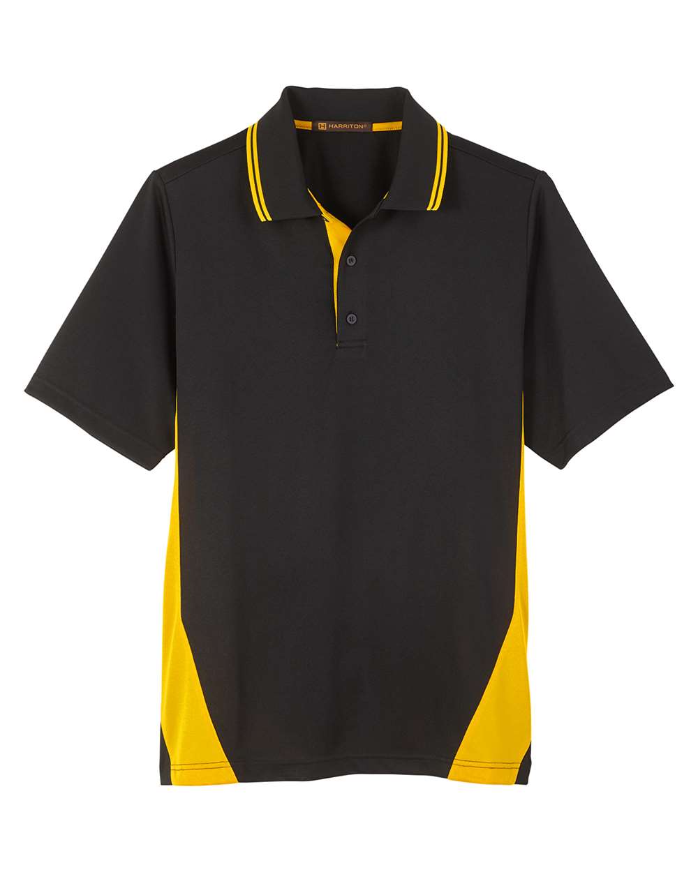 Front View of Black/ Sunray Yellow Men's Tall Flash Snag Protection Plus IL Colorblock Polo - M386T