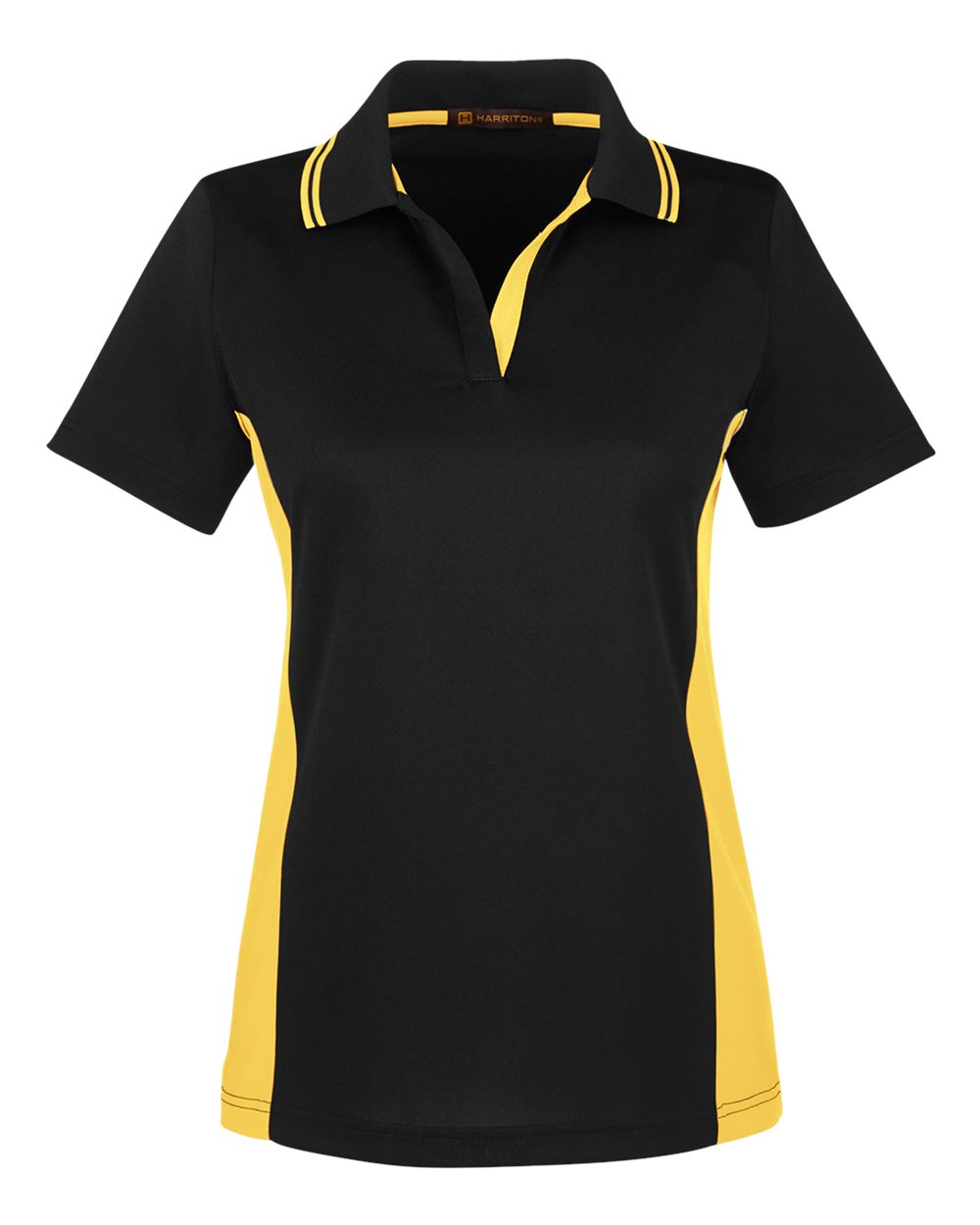 Front View of Black/ Sunray Yellow Women's Flash Snag Protection Plus IL Colorblock Polo - M386W