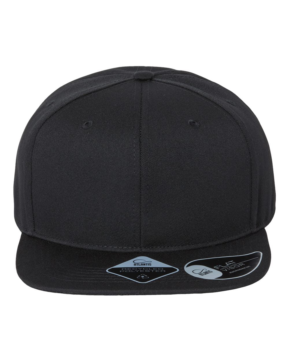 Front View of Black Sustainable Flat Bill Cap - JAMES
