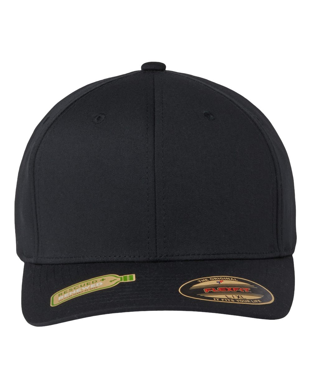 Front View of Black Sustainable Polyester Cap - 6277R