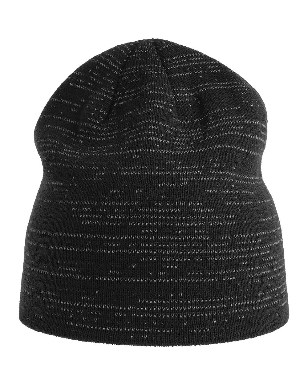 Front View of Black Sustainable Reflective Beanie - SHINE
