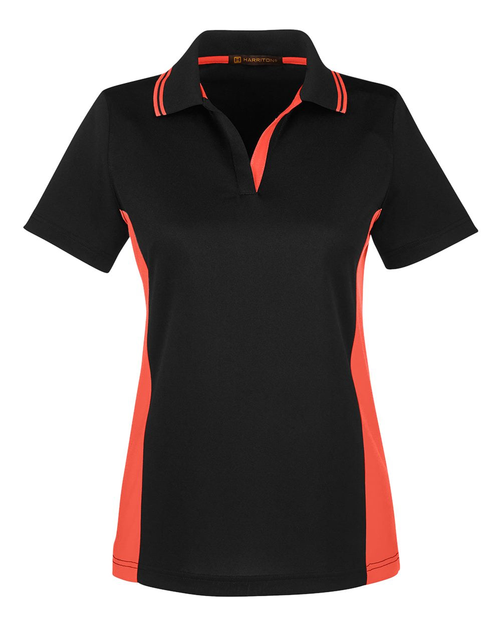 Front View of Black/ Team Orange Women's Flash Snag Protection Plus IL Colorblock Polo - M386W