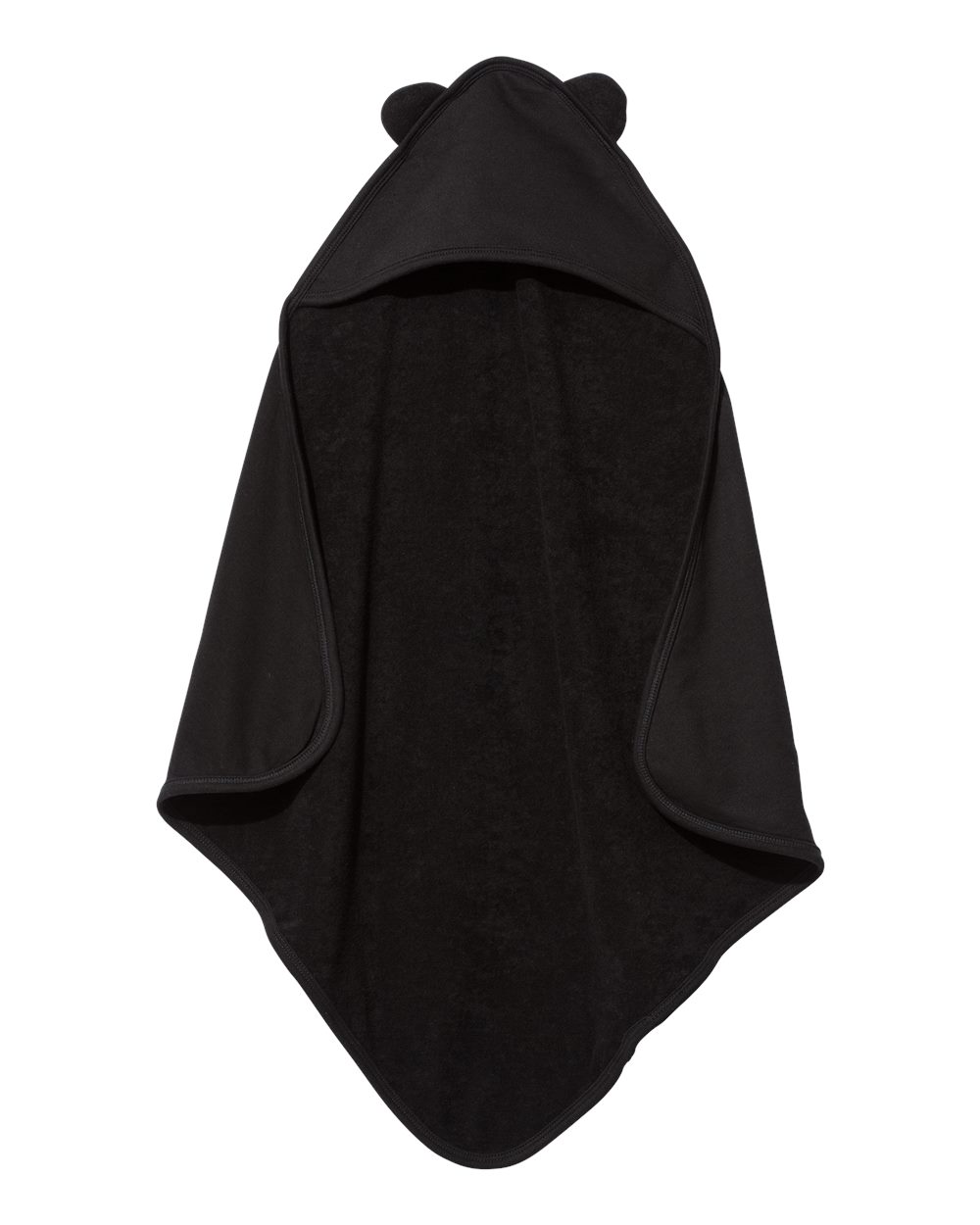 Front View of Black Terry Cloth Hooded Towel with Ears - 1013