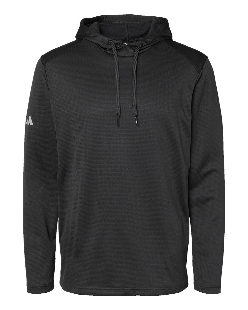 Front View of Black Textured Mixed Media Hooded Sweatshirt - A530