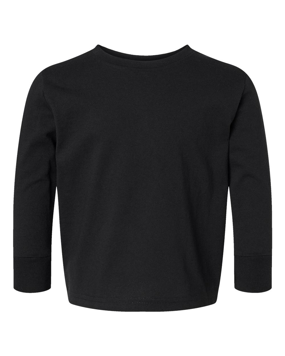Front View of Black Toddler Cotton Jersey Long Sleeve Tee - 3311
