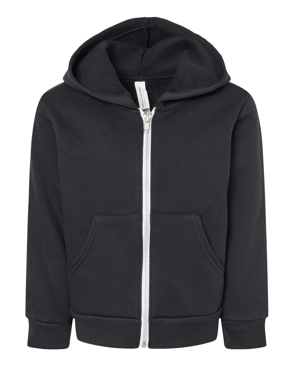 Front View of Black Toddler Sponge Fleece Full-Zip Hoodie - 3739T