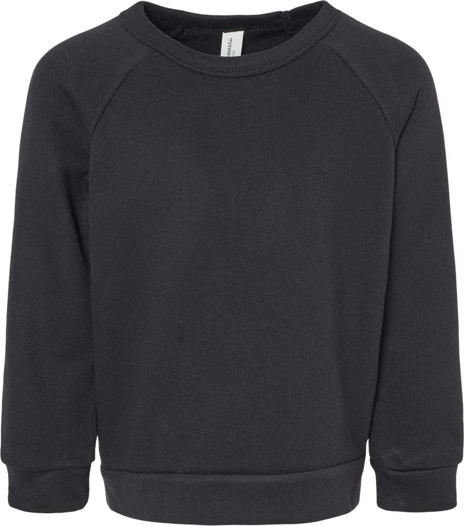 Front View of Black Toddler Sponge Fleece Raglan Sweatshirt - 3901T