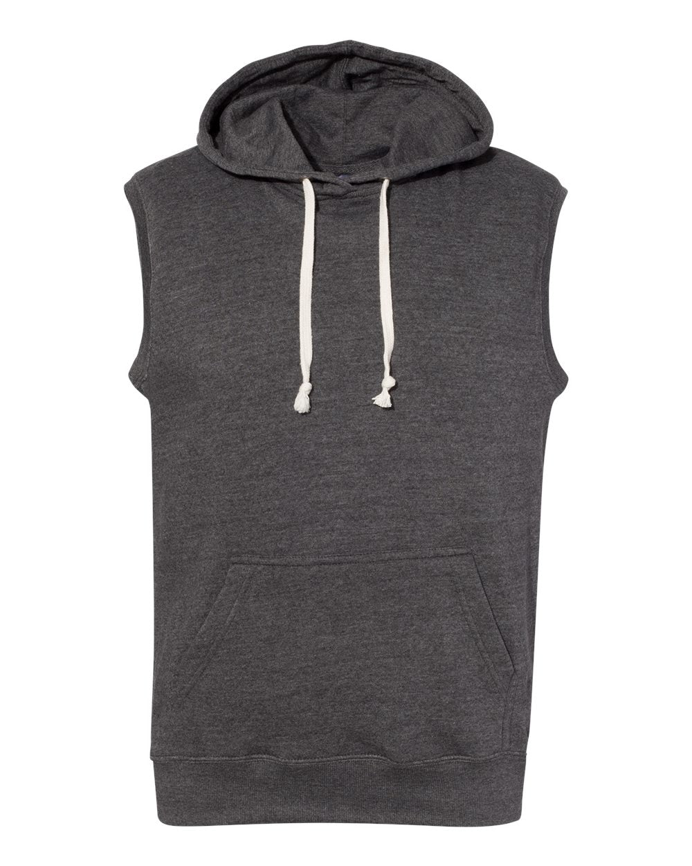 Front View of Black Triblend Triblend Sleeveless Hooded Sweatshirt - 8877