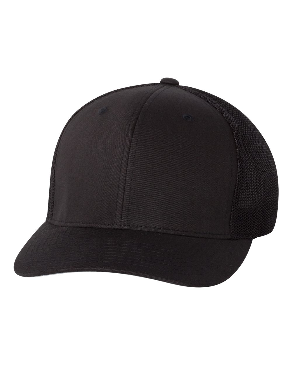 Front View of Black Trucker Cap - 6511