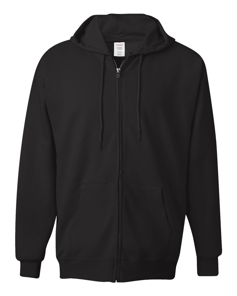 Front View of Black Ultimate Cotton® Full-Zip Hooded Sweatshirt - F280