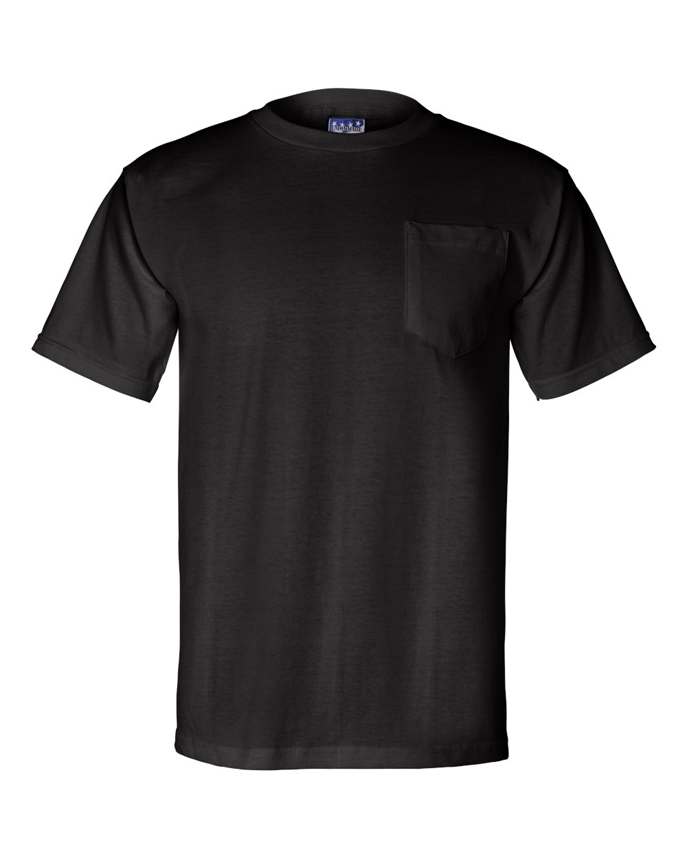 Front View of Black Union-Made Pocket T-Shirt - 3015