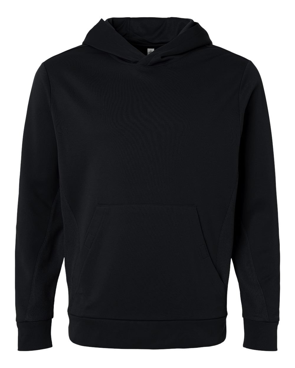 Front View of Black Unisex Squad Hooded Tech Fleece Pullover - TT400