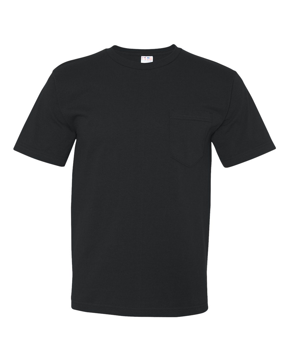 Front View of Black USA-Made Midweight Pocket T-Shirt - 5070