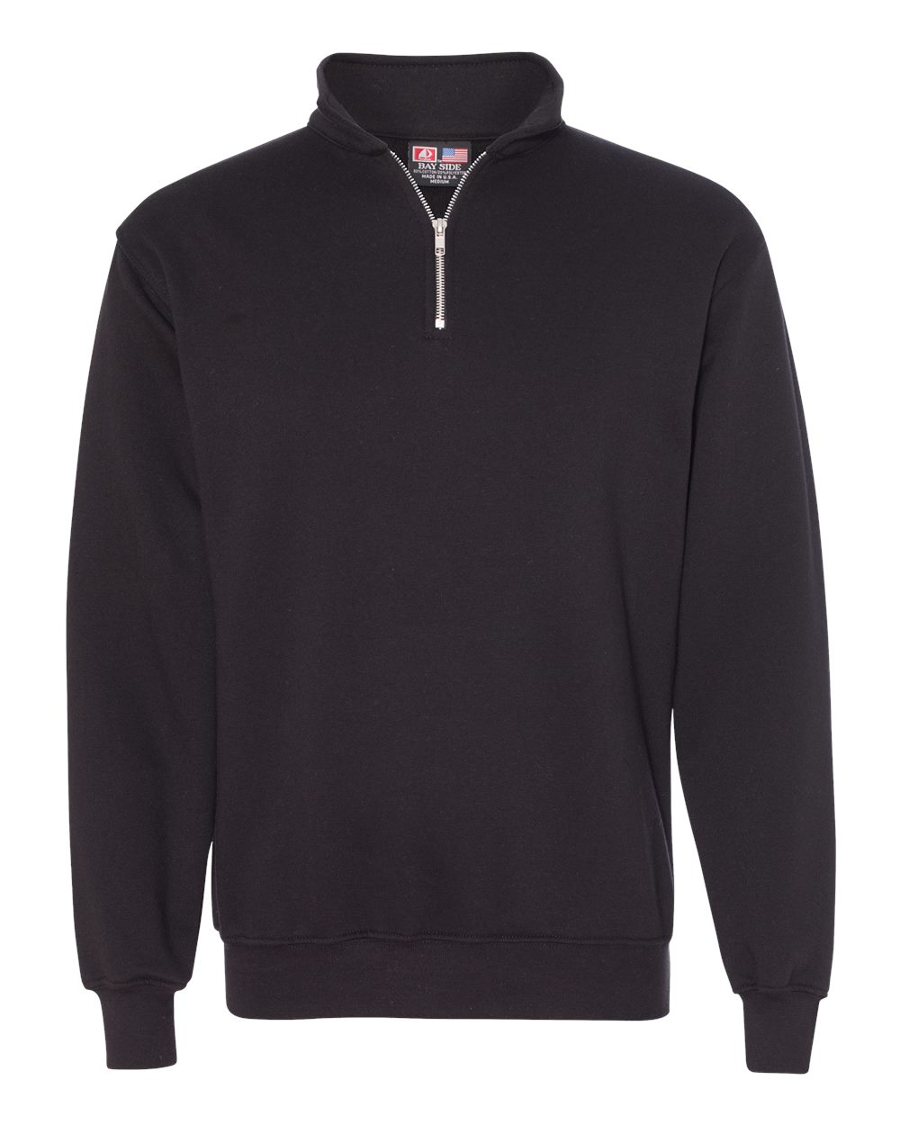 Front View of Black USA-Made Quarter-Zip Pullover Sweatshirt - 920