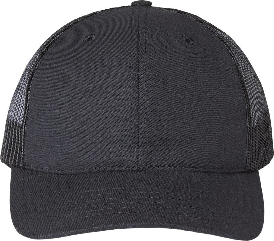 Front View of Black USA-Made Trucker Cap - USA100