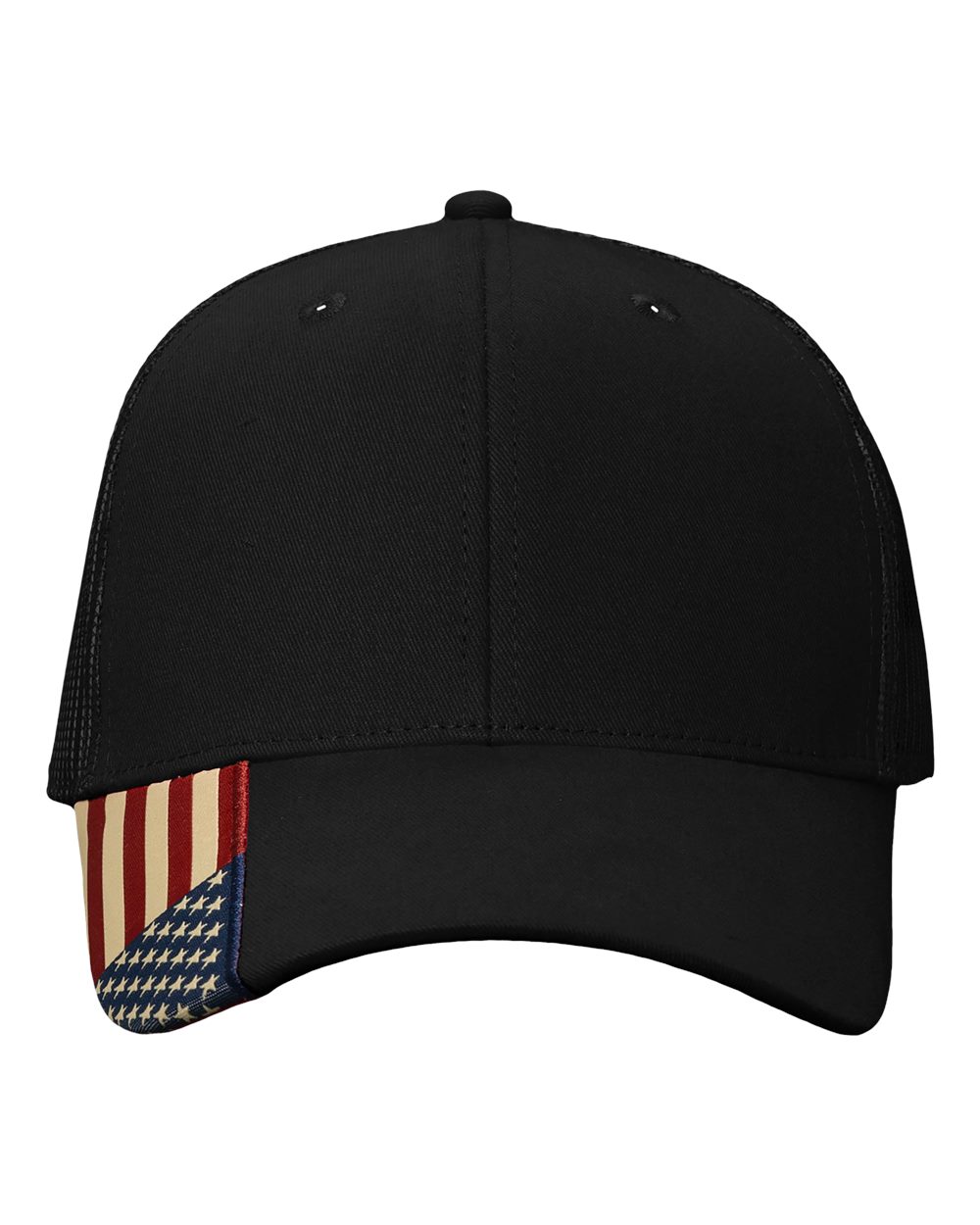 Front View of Black/ USA Mesh USA Flag Mesh Cap - AM350M