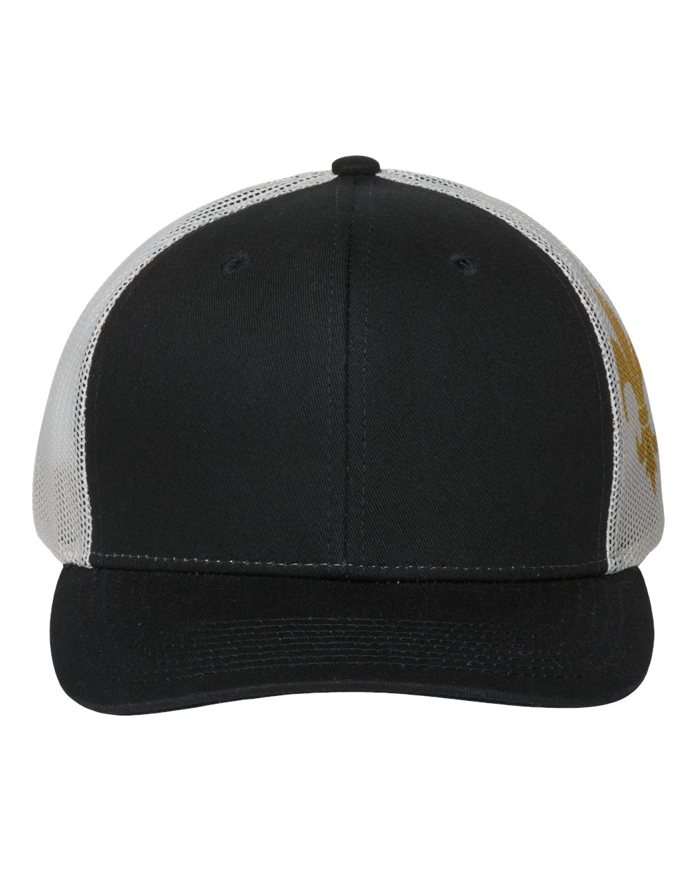 Front View of Black/ Vegas Gold/ Fleur De Lis Printed Mesh Trucker Cap - S700M