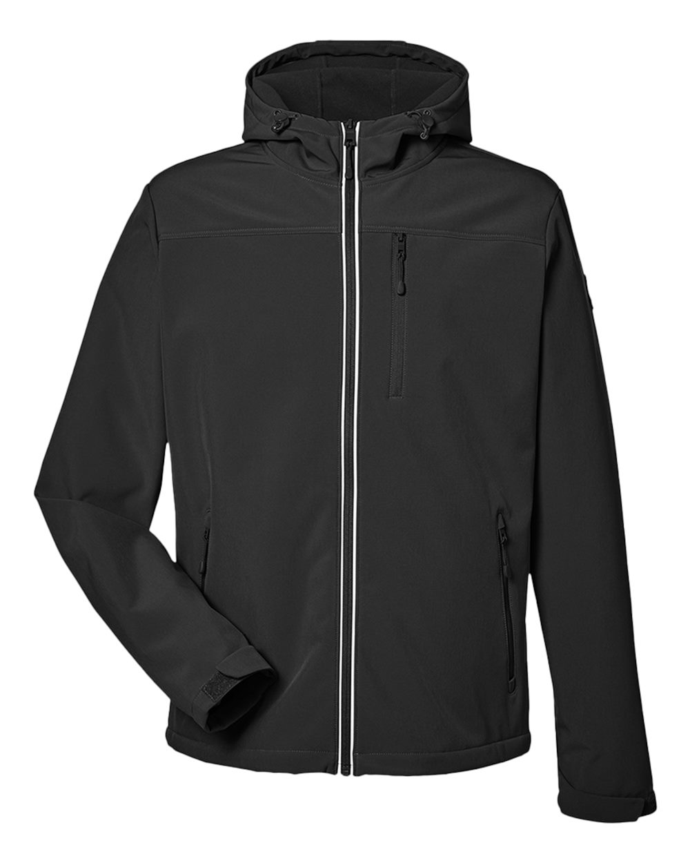 Front View of Black Wavestorm Hooded Soft Shell Jacket - N17789