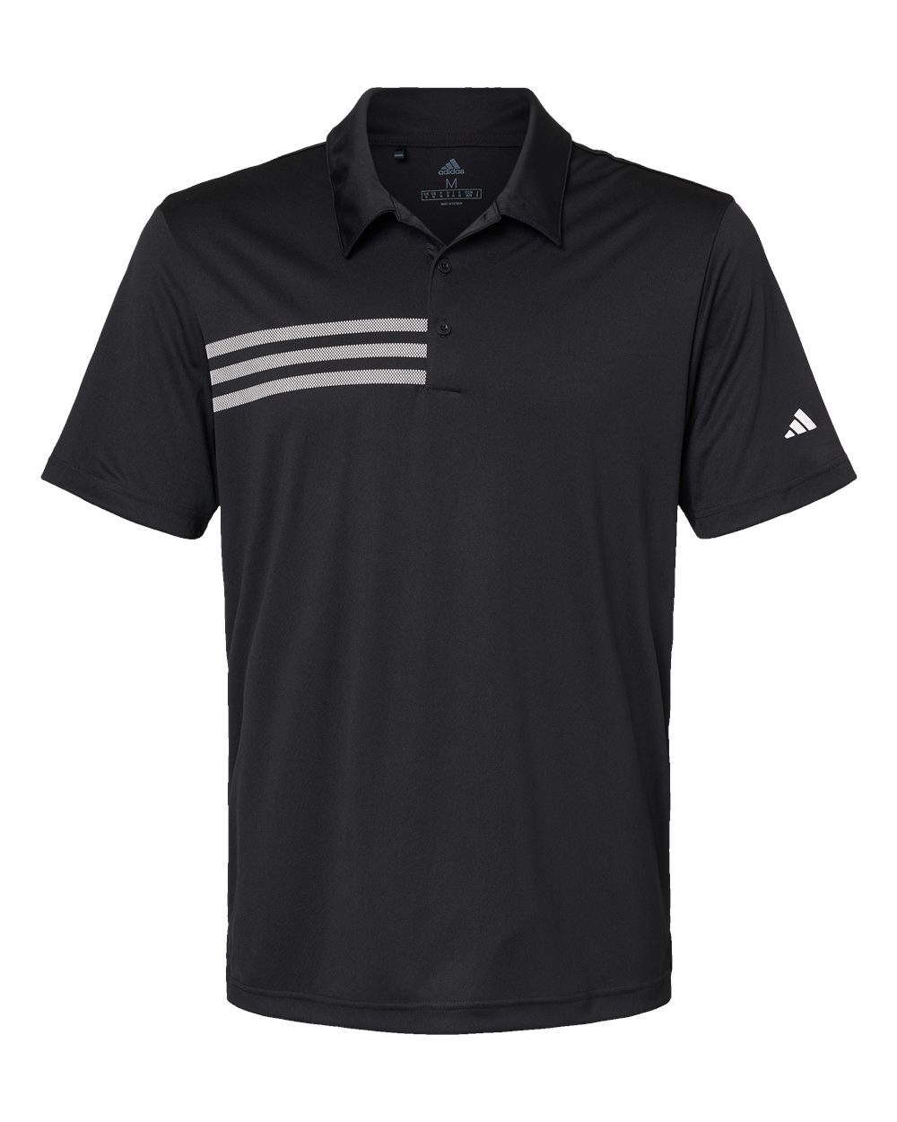 Front View of Black/ White 3-Stripes Chest Polo - A324
