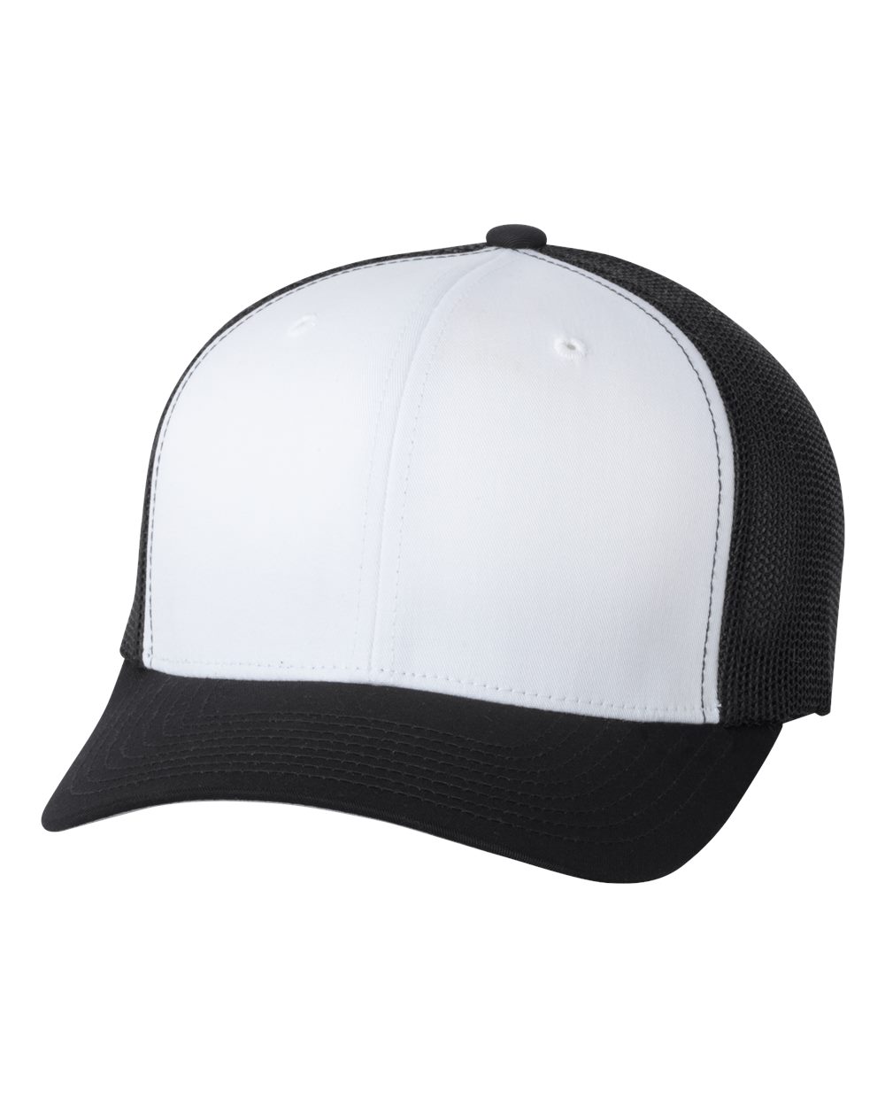 Front View of Black/ White/ Black Trucker Cap - 6511