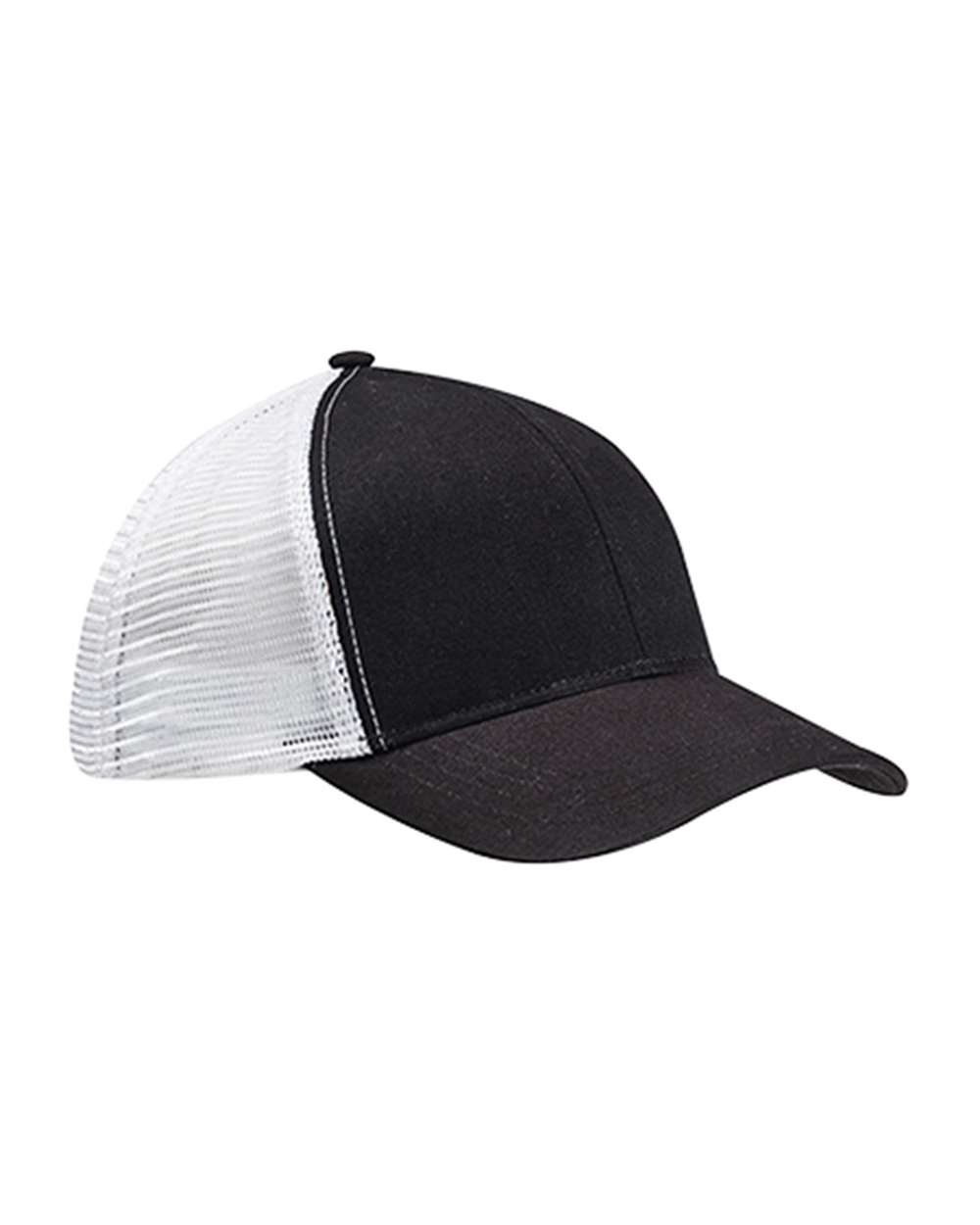 Front View of Black/ White Eco Trucker Cap - EC7070