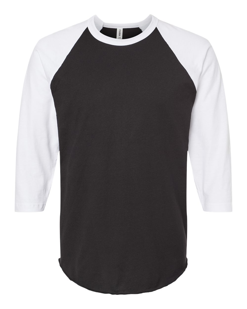 Front View of Black/ White Fine Jersey Raglan T-Shirt - 245