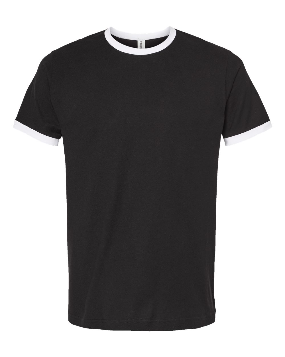 Front View of Black/ White Fine Jersey Ringer T-Shirt - 246