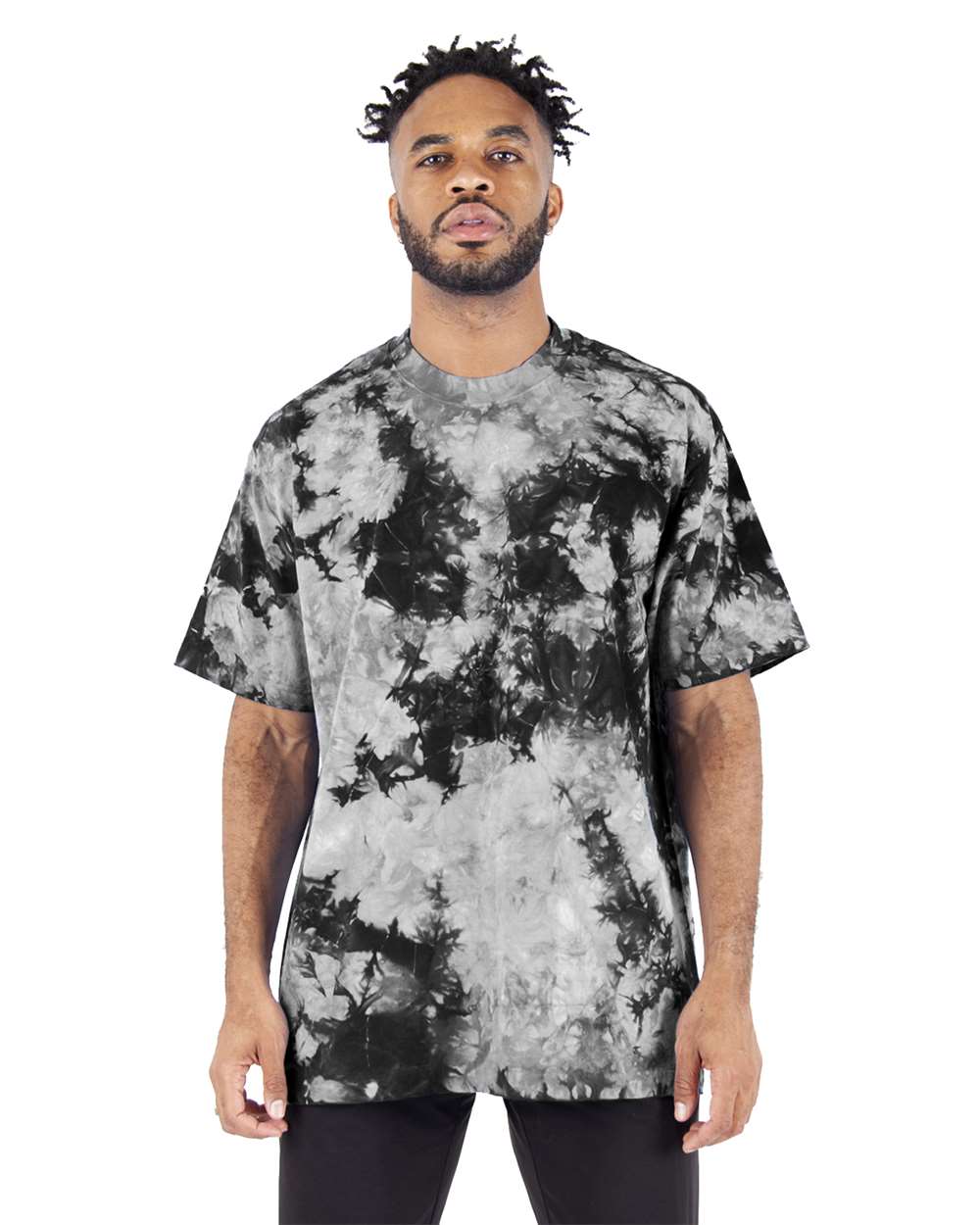 Front View of Black/ White Heavyweight Tie-Dye T-Shirt - SHTDSS